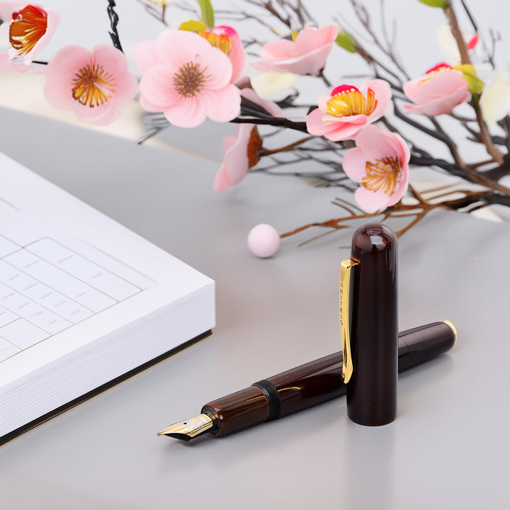 Danitrio Urushi Tame-Nuri Red on Densho, Round Top Fountain Pen