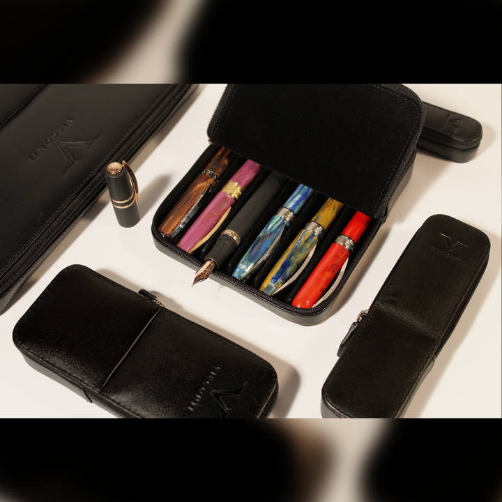 Visconti Black Leather 3 Pen Pouch