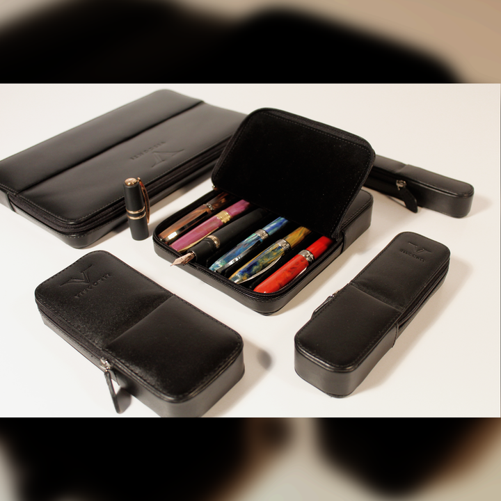 Visconti Black Leather 2 Pen Pouch