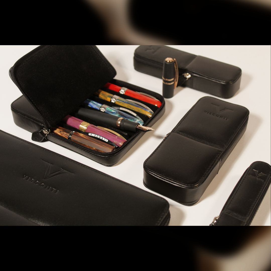 Visconti Black Leather 2 Pen Pouch