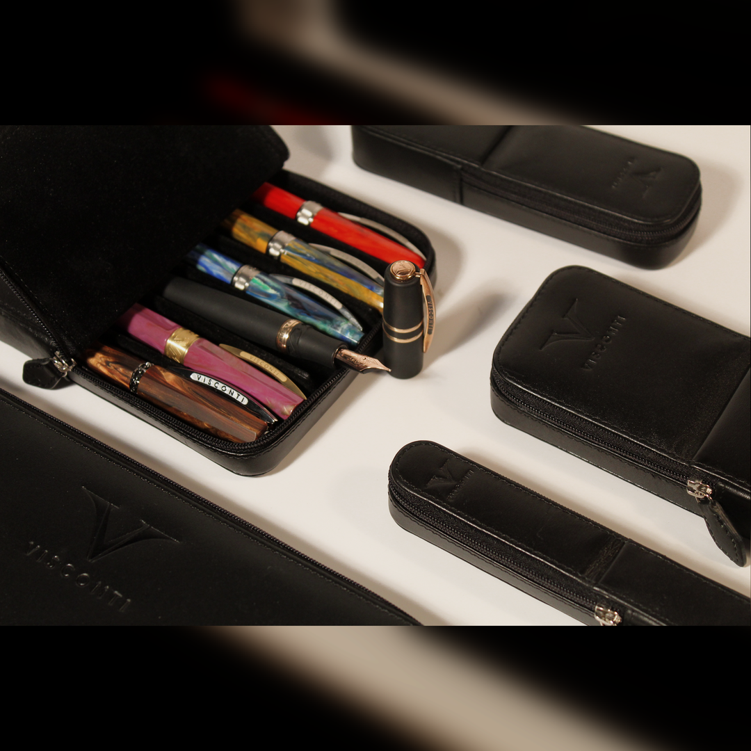 Visconti Black Leather 2 Pen Pouch