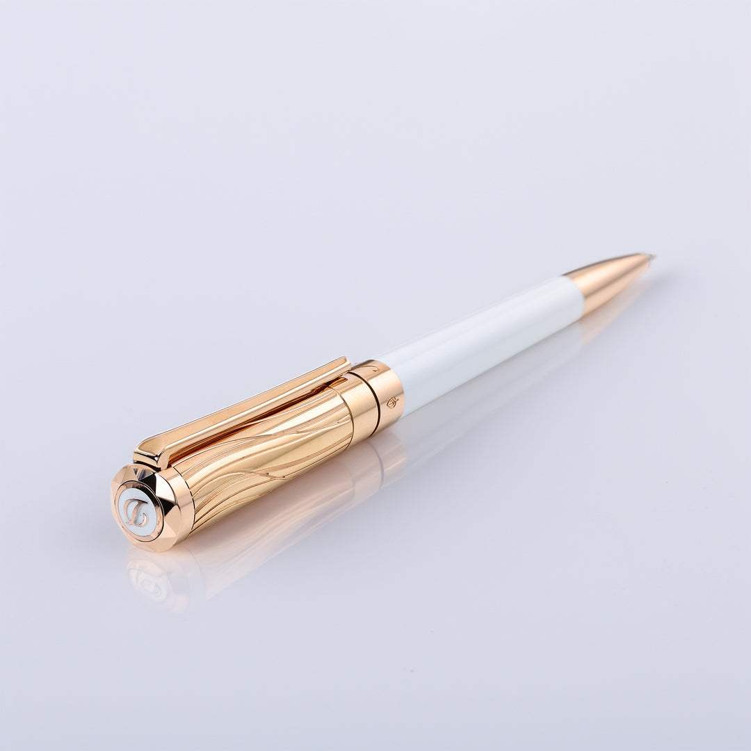 S.T. Dupont Liberté Wave Engraved White and Rose Gold Ballpoint