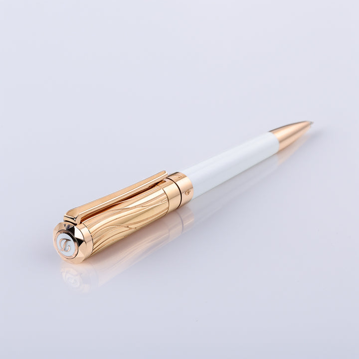 S.T. Dupont Liberté Wave Engraved White and Rose Gold Ballpoint
