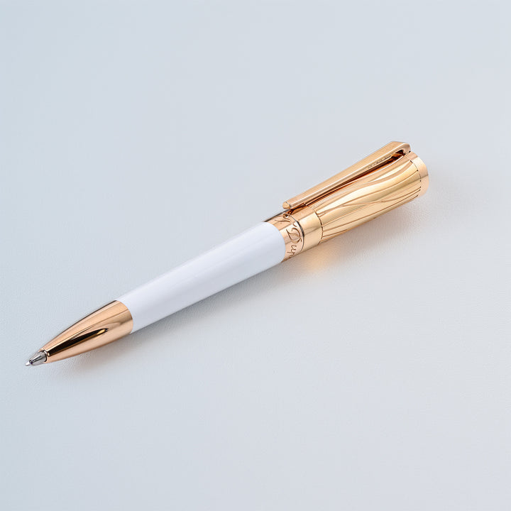 S.T. Dupont Liberté Wave Engraved White and Rose Gold Ballpoint