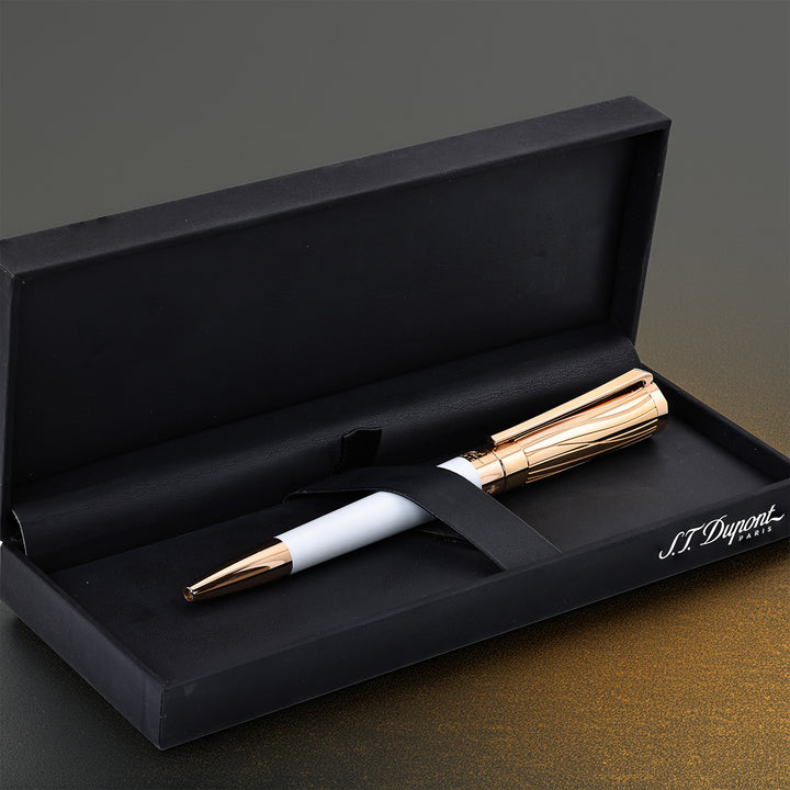 S.T. Dupont Liberté Wave Engraved White and Rose Gold Ballpoint