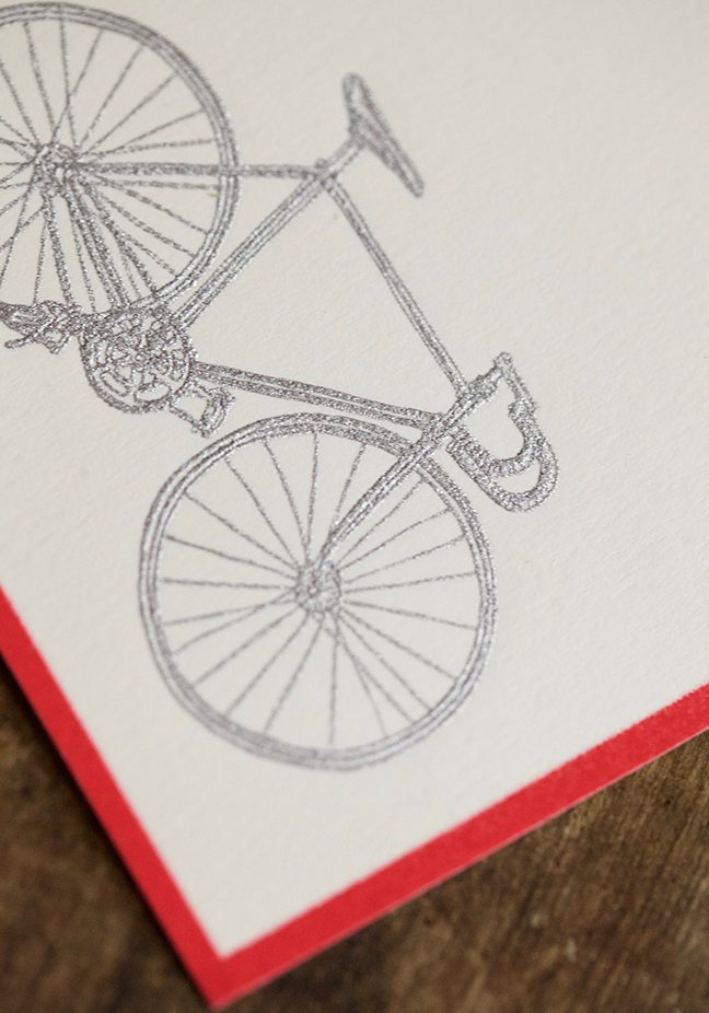 Bicycle Letter Press Note Cards 6.25"x4.5" (10 Flat Cards &amp; Line Envelopes)
