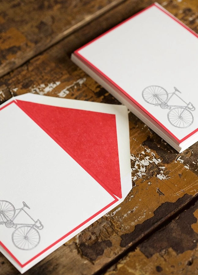 Bicycle Letter Press Note Cards 6.25"x4.5" (10 Flat Cards &amp; Line Envelopes)