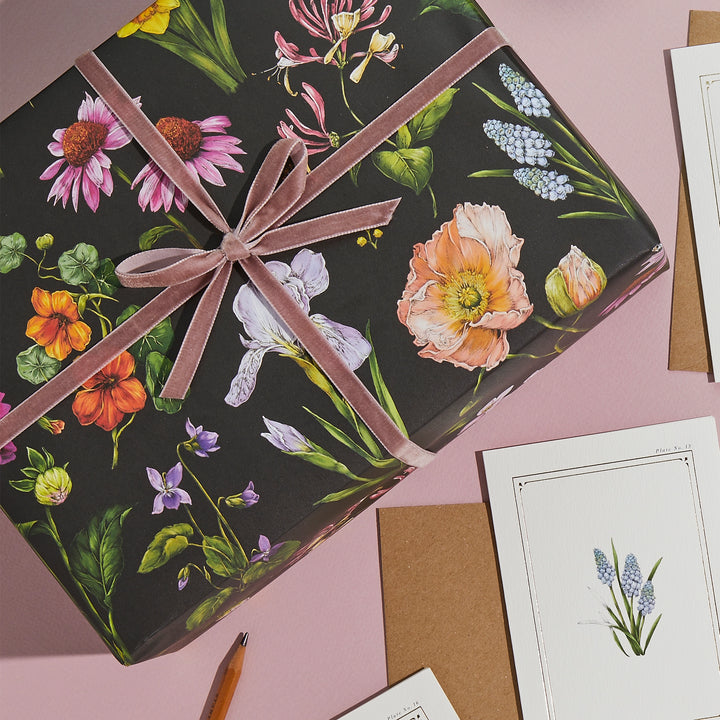 Catherine Lewis Bountiful Bloom - Black Floral Gift Wrapping Paper (2 Sheets)
