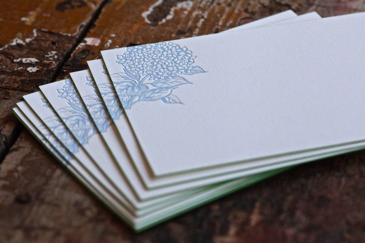 Hydrangea Blue Letter Press Note Cards 6.25" x 4.5"(10 Flat Cards &amp; Lined Envelopes)