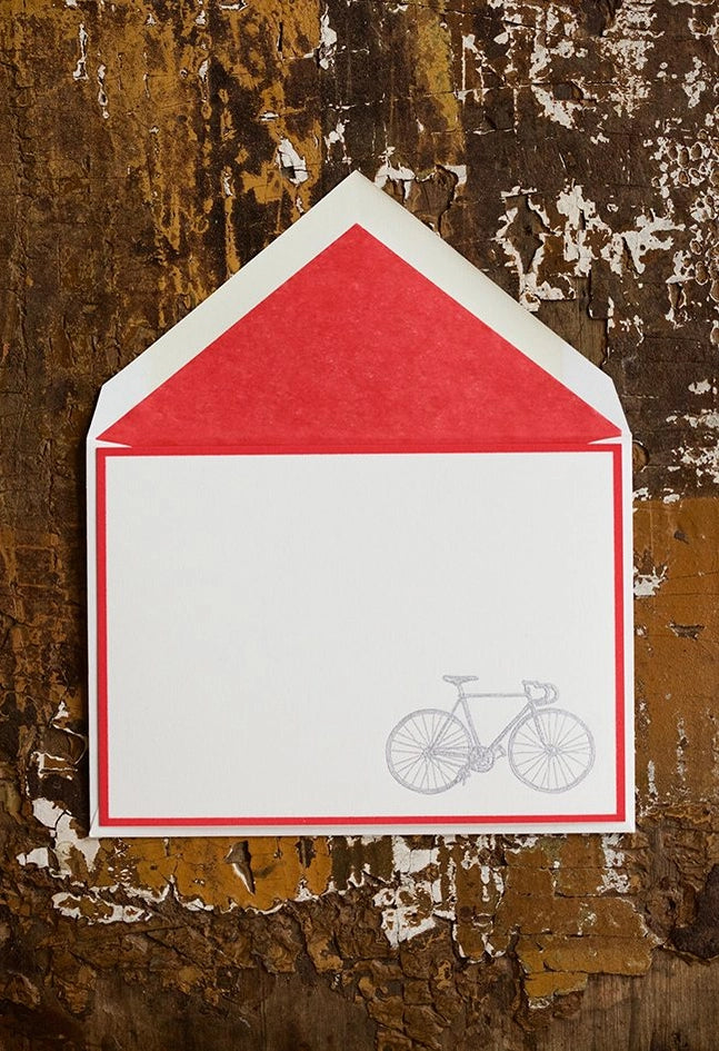 Bicycle Letter Press Note Cards 6.25"x4.5" (10 Flat Cards &amp; Line Envelopes)