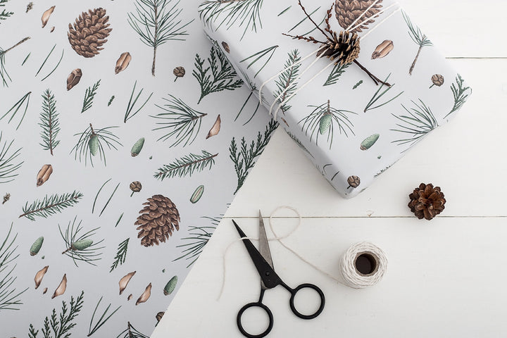 Catherine Lewis White Pine - Grey Gift Wrapping Paper (2 Sheets)