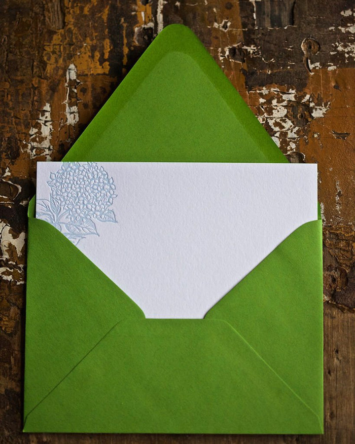 Hydrangea Blue Letter Press Note Cards 6.25" x 4.5"(10 Flat Cards &amp; Lined Envelopes)