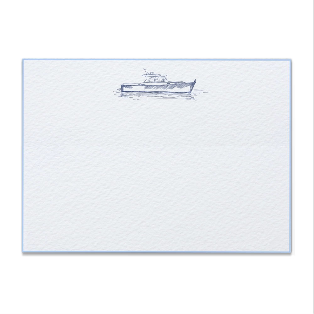 Boat Letter Press Note Cards A6 (10 Flat Cards &amp; Line Envelopes)