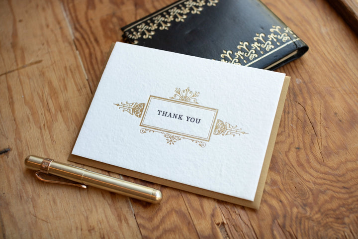 Gilded Foil Thank You Handmade Paper Letterpress Card - Set of 6