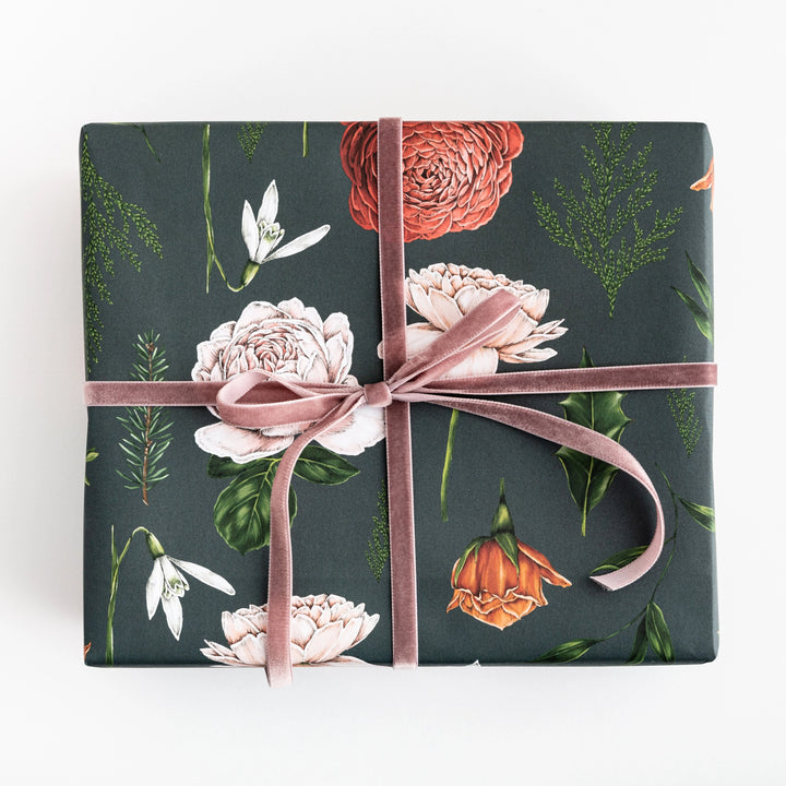 Catherine Lewis Berry Roses - Navy Gift Wrapping Paper (2 Sheets)