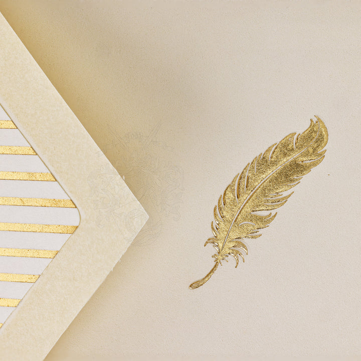 Golden Feather Folded Card Set (10ct.) 3.33" x  5.12" | Rossi 1931 Italian Stationery