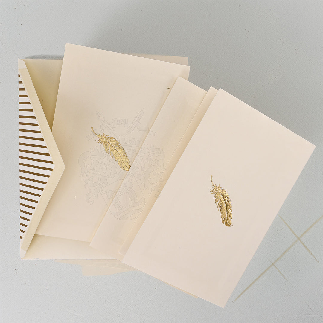 Golden Feather Folded Card Set (10ct.) 3.33" x  5.12" | Rossi 1931 Italian Stationery