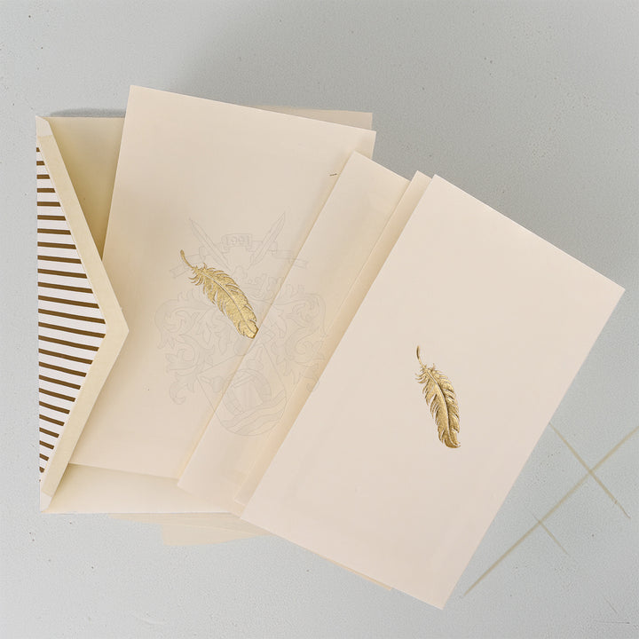 Golden Feather Folded Card Set (10ct.) 3.33" x  5.12" | Rossi 1931 Italian Stationery