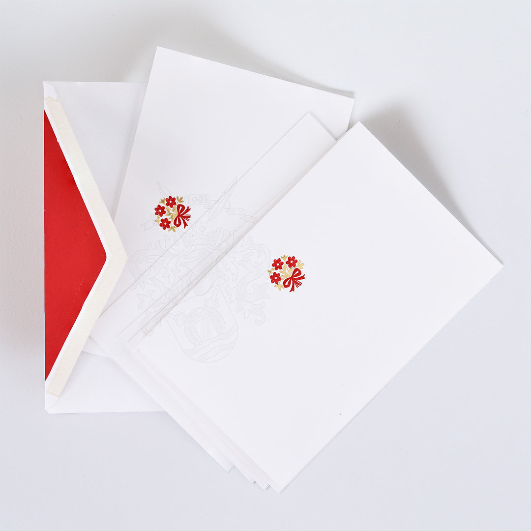 Scarlet Blossom Folded Card Set (10ct.) 3.33" x  5.12" | Rossi 1931 Italian Stationery