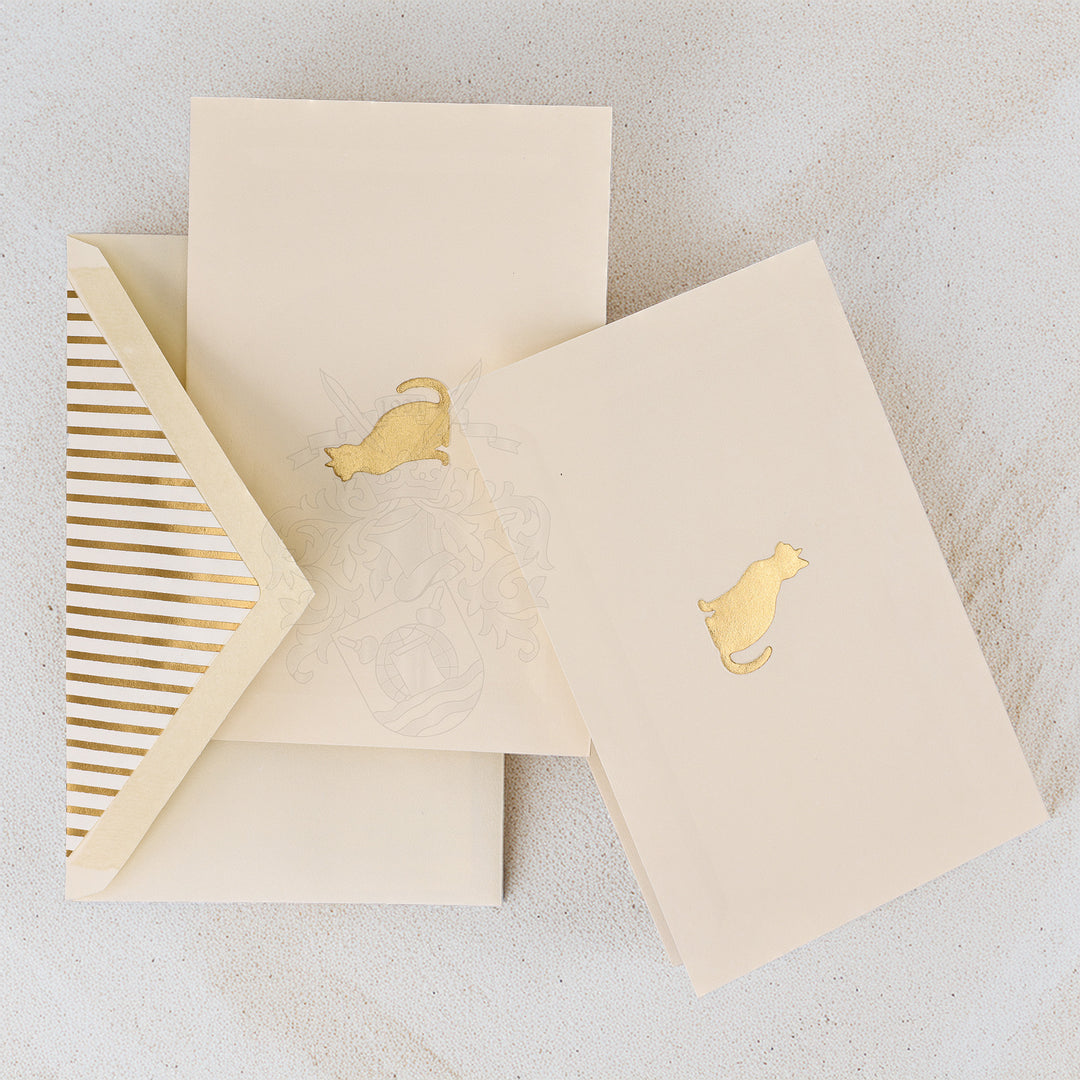 Gold Cat Folded Card Set (10ct.) 3.33" x  5.12" | Rossi 1931 Italian Stationery