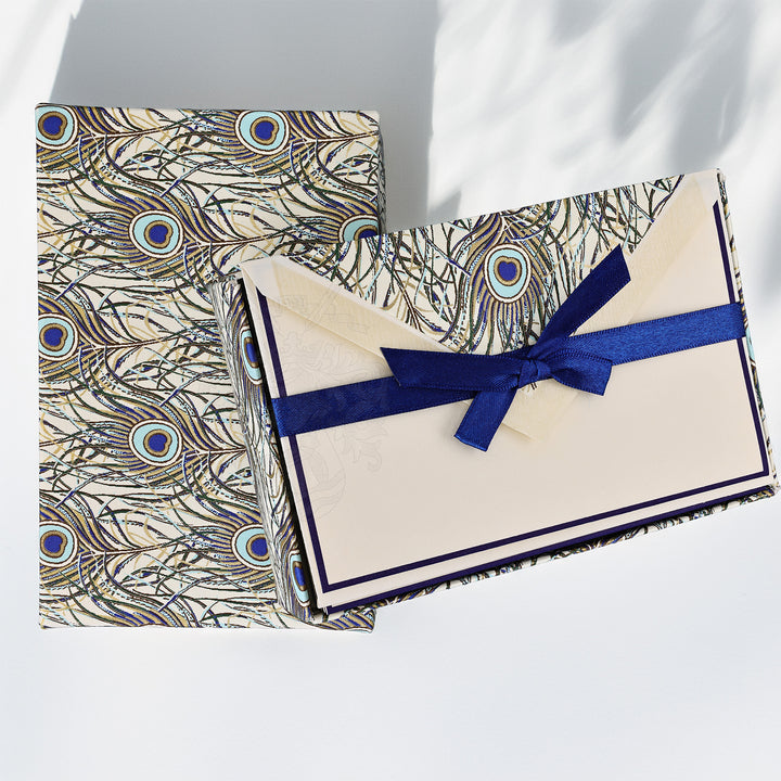 Peacock Feathers Folded Card Set (10ct.) 3.33"x 5.12" I Rossi 1931 Italian Stationery