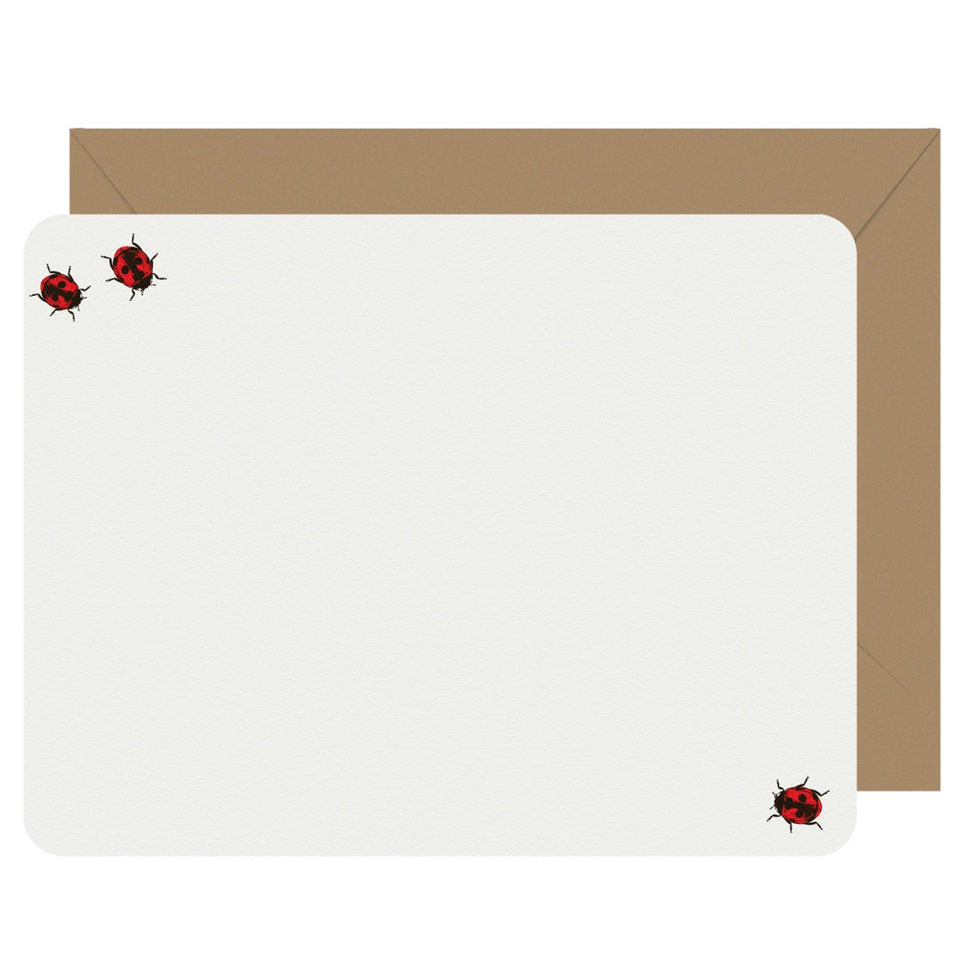Letterpress Flat Note Card Set - Ladybugs