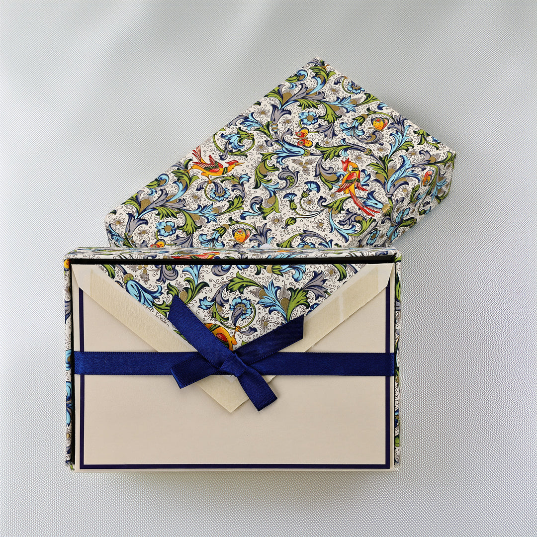 Birds Florentine Folded Cards Set (10ct.) 3.33" x 5.12" | Rossi 1931 Italian Stationery
