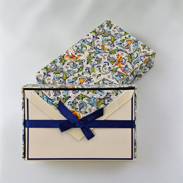 Birds Florentine Folded Cards Set (10ct.) 3.33" x 5.12" | Rossi 1931 Italian Stationery