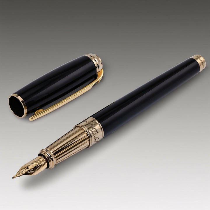 S.T. Dupont Line D Large Fountain Pen - Black &amp; Gold