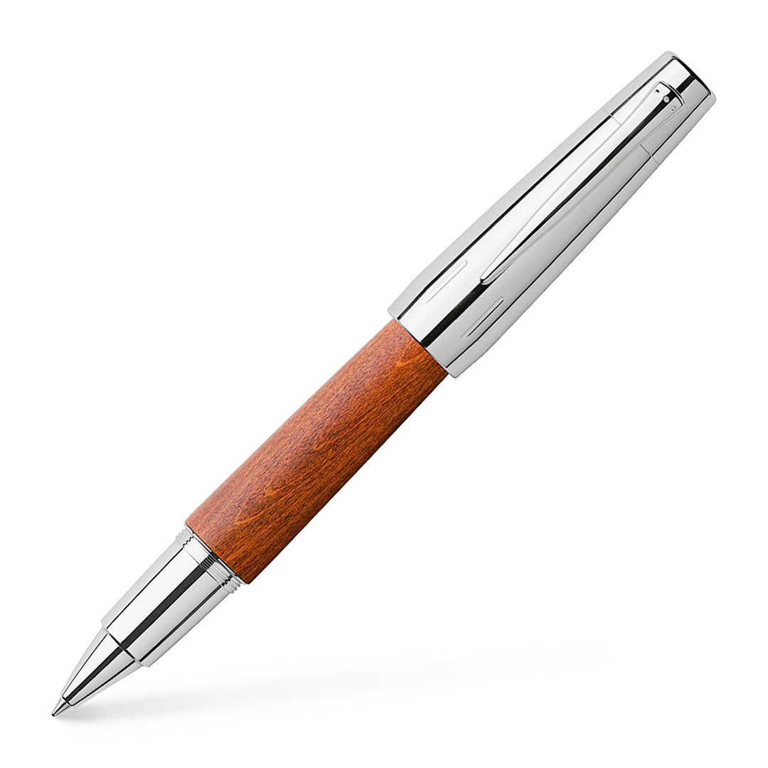 Faber-Castell E-Motion Wood &amp; Polished Chrome-Brown Rollerball Pen
