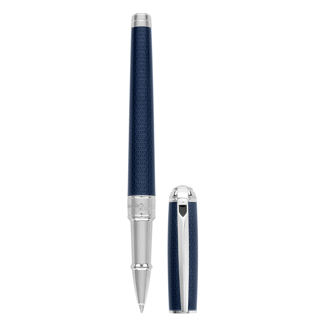 S.T. Dupont Line D Medium Rollerball Pen - Guilloche Blue &amp; Palladium