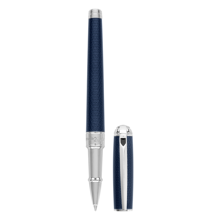 S.T. Dupont Line D Medium Rollerball Pen - Guilloche Blue &amp; Palladium