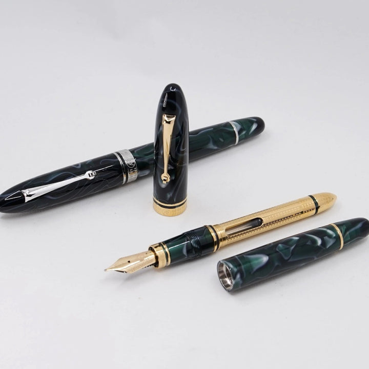 ASC Ogiva Medio Green Lagoon Fountain Pen - Gold Trim