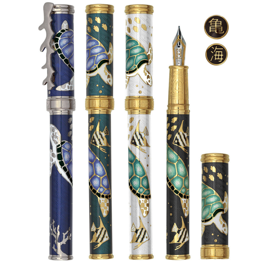 David Oscarson Sea Turtles Fountain Pen - White