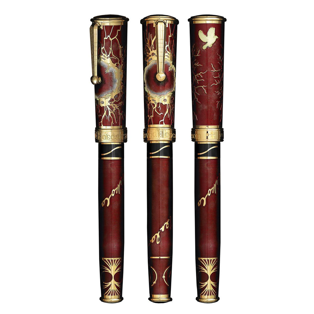 David Oscarson Tesla Fountain Pen - Translucent Red Gold