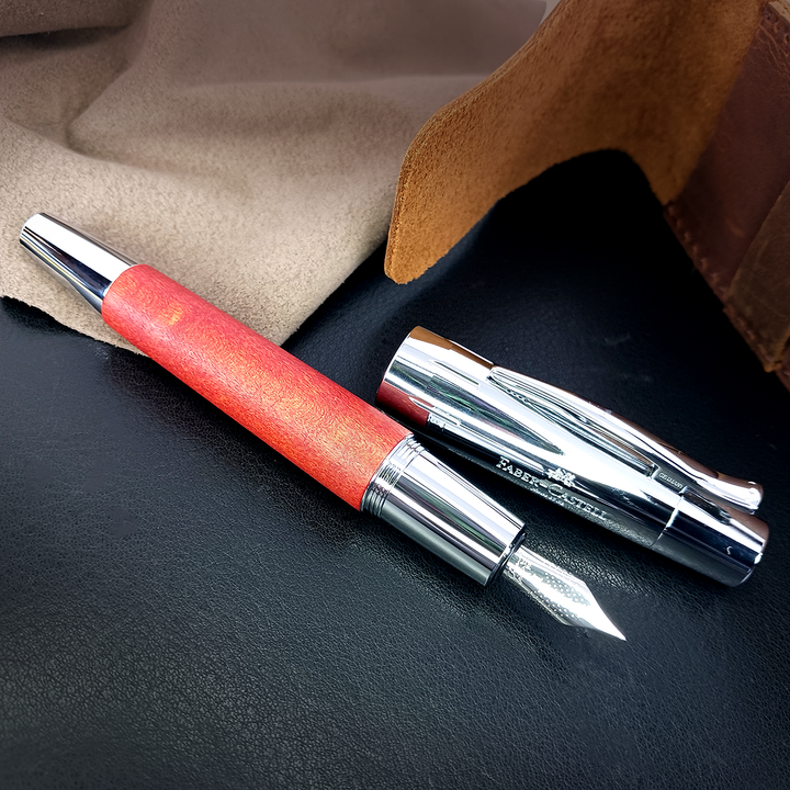 Faber-Castell E-Motion Wood &amp; Polished Chrome-Brown Fountain Pen