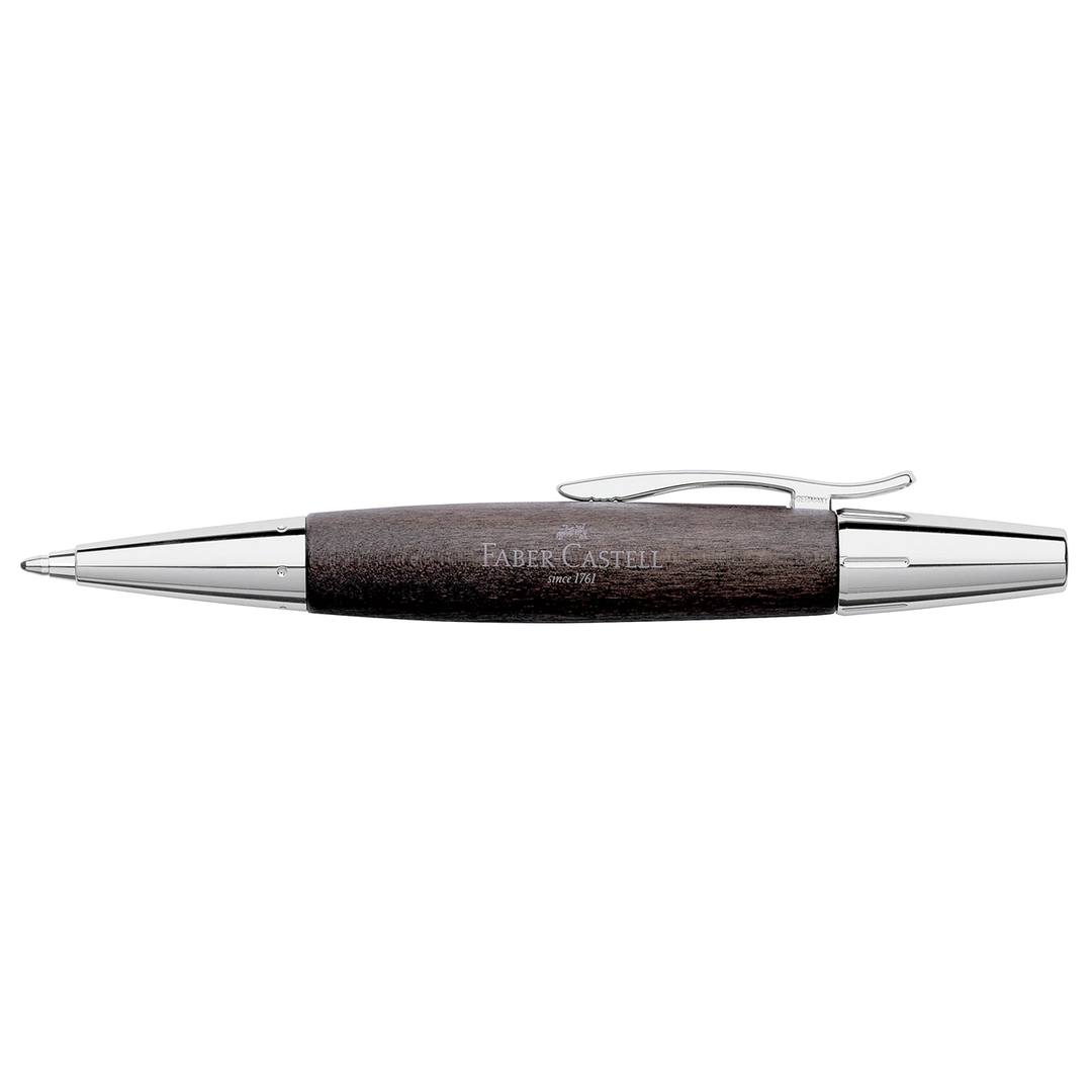 Faber-Castell E-Motion Wood &amp; Polished Chrome-Black Ballpoint Pen
