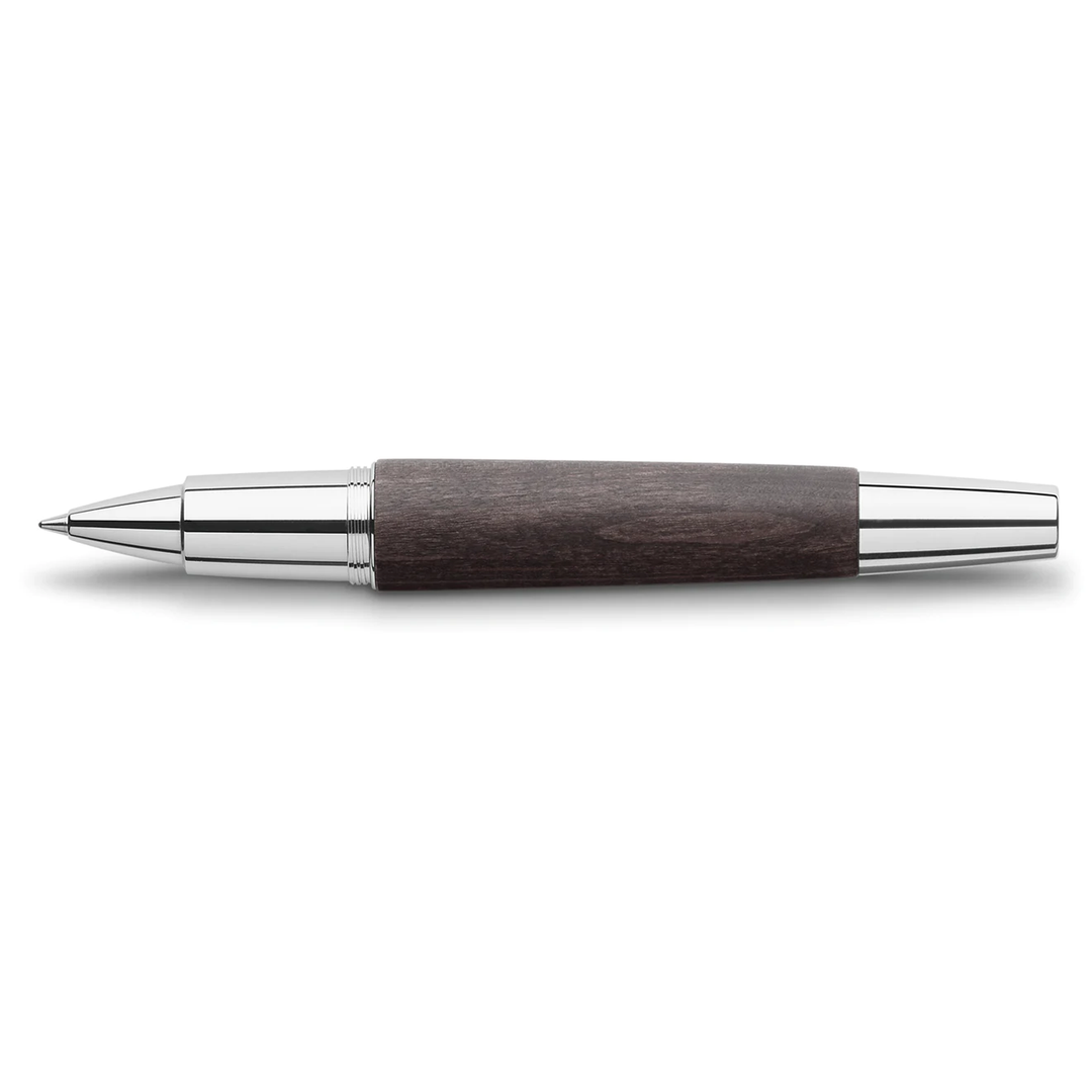 Faber-Castell E-Motion Wood &amp; Polished Chrome-Black Rollerball Pen