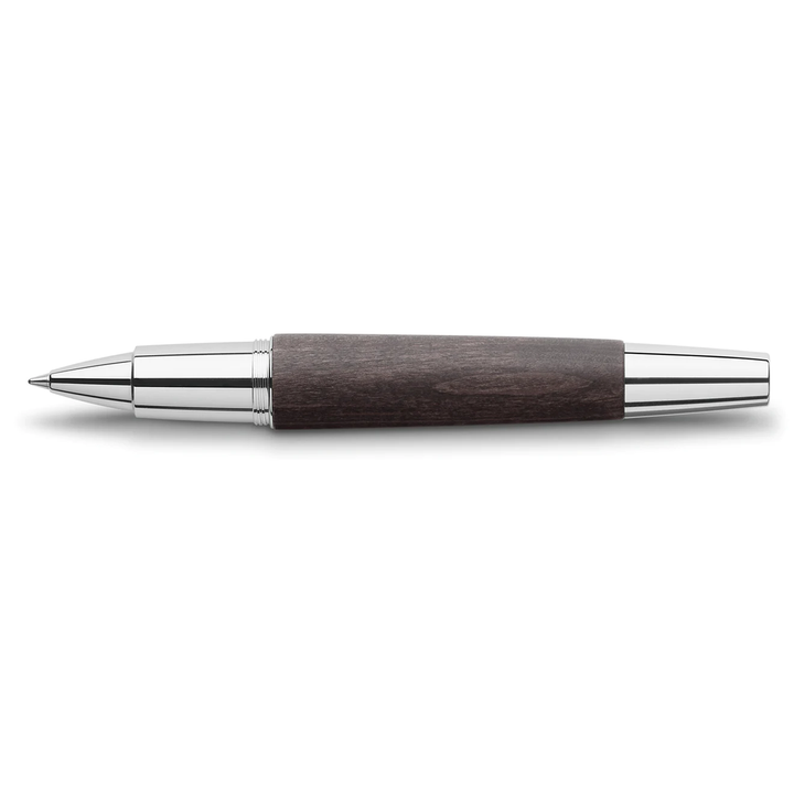 Faber-Castell E-Motion Wood &amp; Polished Chrome-Black Rollerball Pen