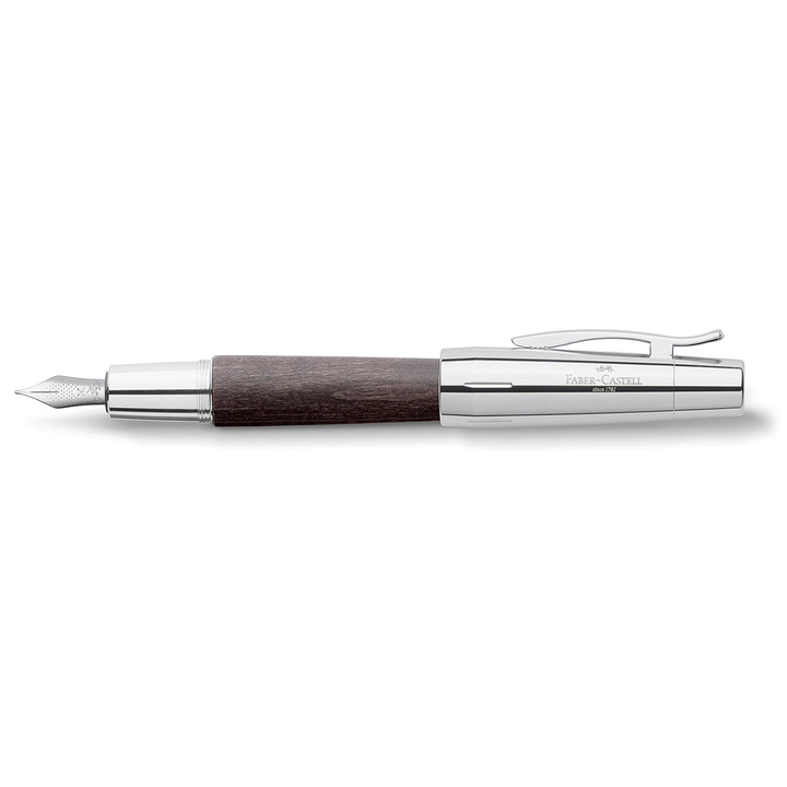 Faber-Castell E-Motion Wood &amp; Polished Chrome-Black Fountain Pen
