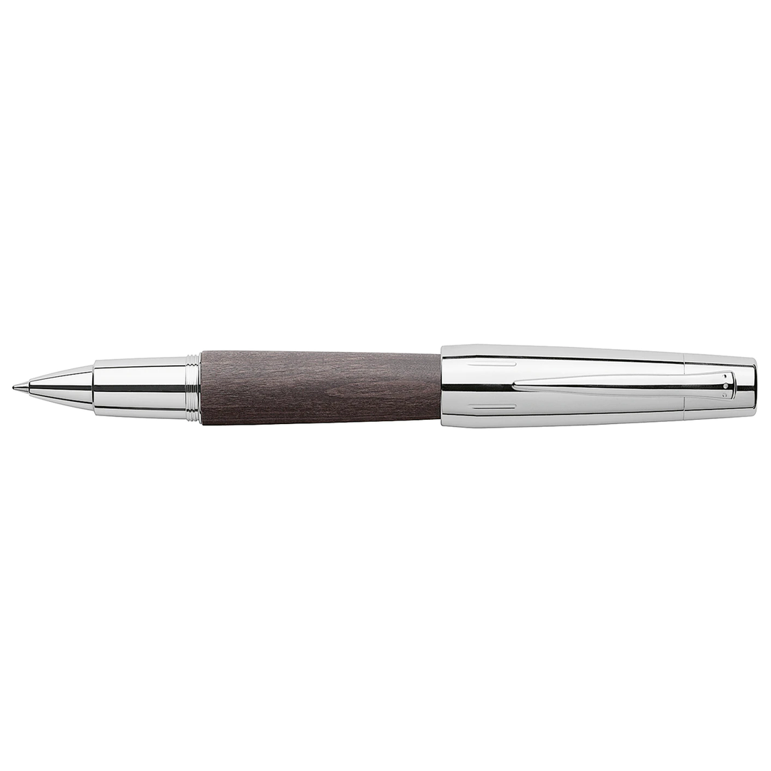 Faber-Castell E-Motion Wood &amp; Polished Chrome-Black Rollerball Pen