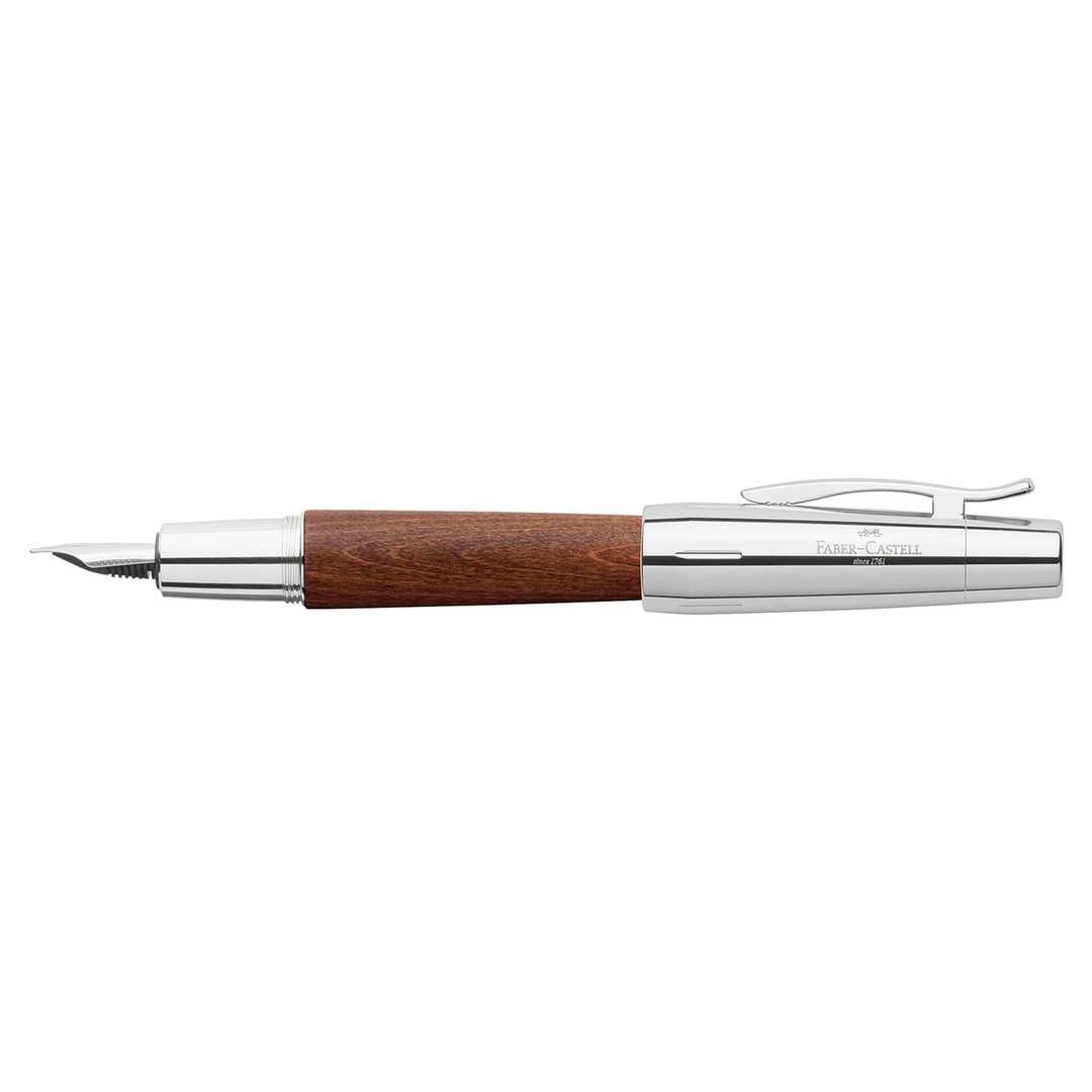 Faber-Castell E-Motion Wood &amp; Polished Chrome-Brown Fountain Pen