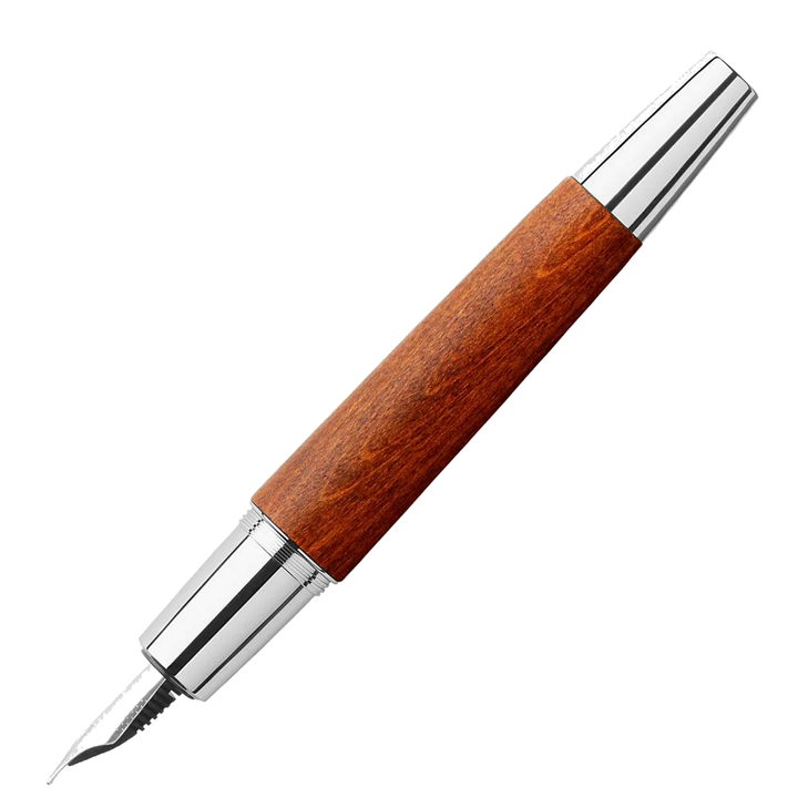 Faber-Castell E-Motion Wood &amp; Polished Chrome-Brown Fountain Pen