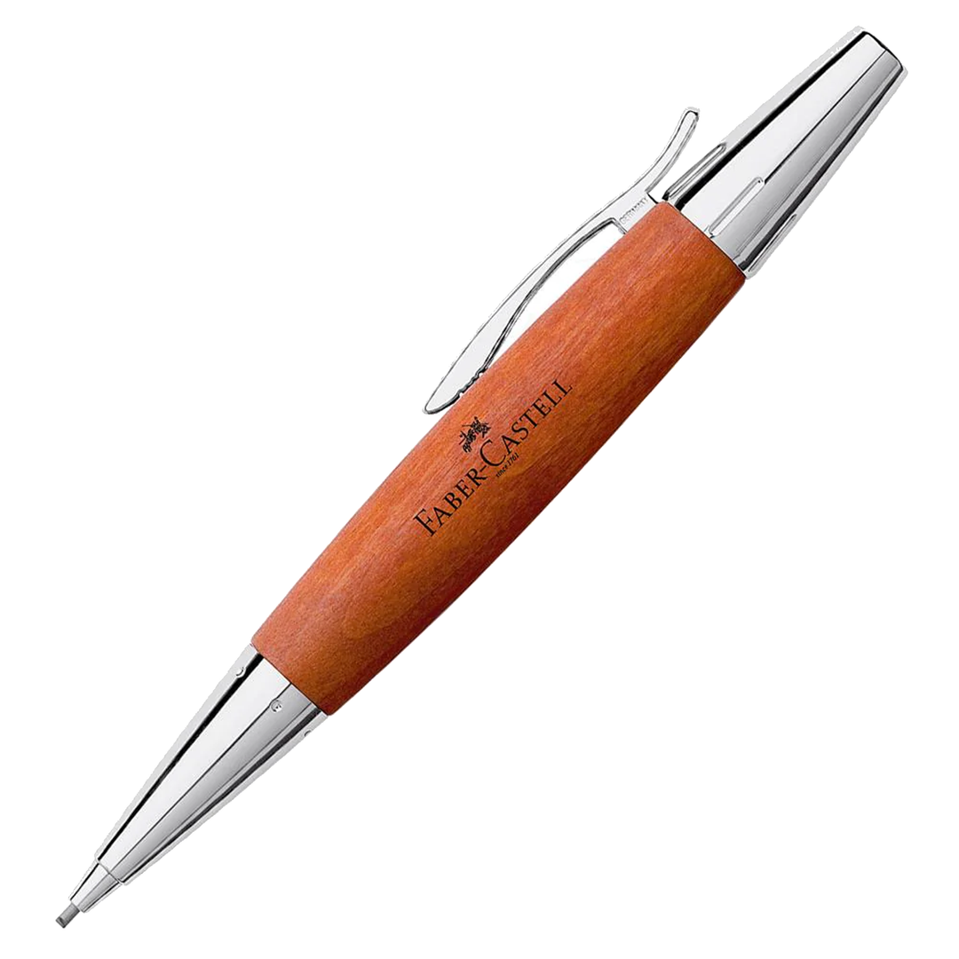 Faber-Castell E-Motion Wood &amp; Polished Chrome-Brown Mechanical Pencil