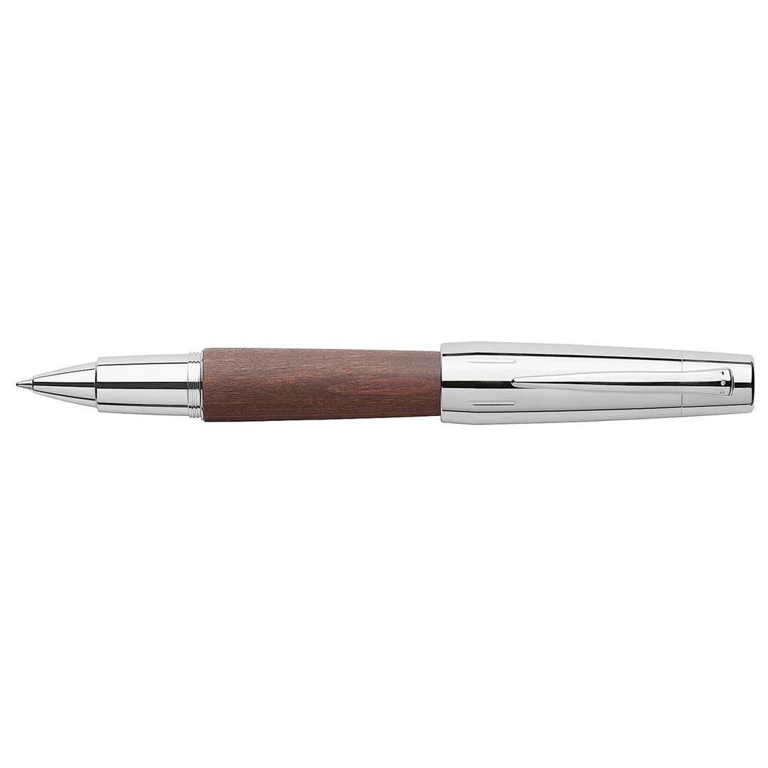 Faber-Castell E-Motion Wood &amp; Polished Chrome-Dark Brown Rollerball Pen