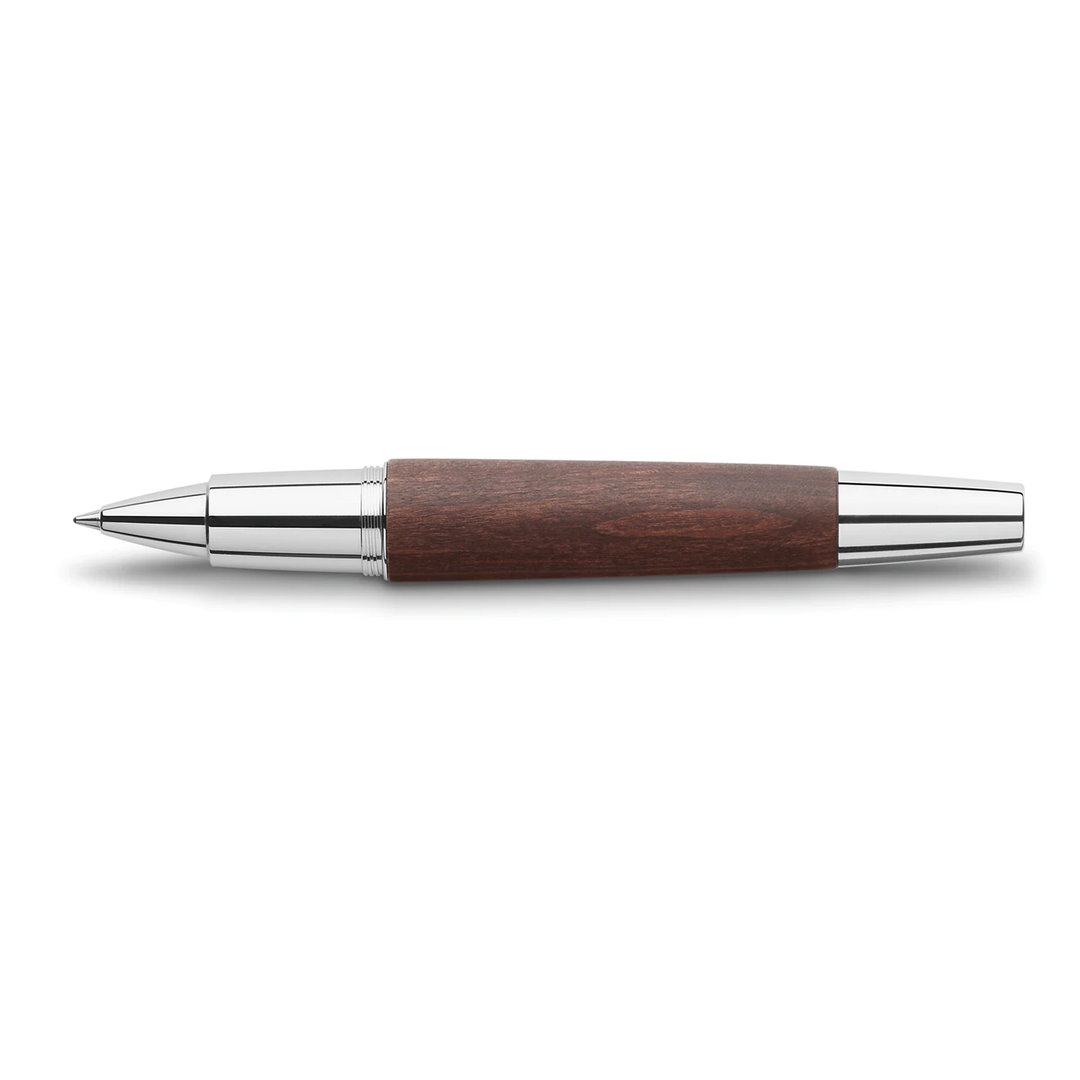 Faber-Castell E-Motion Wood &amp; Polished Chrome-Dark Brown Rollerball Pen