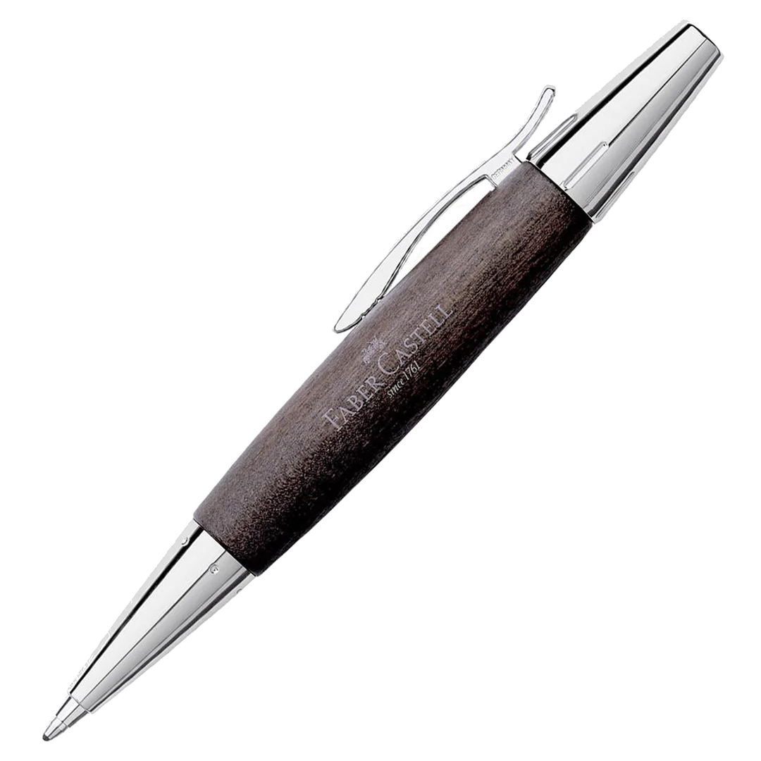 Faber-Castell E-Motion Wood &amp; Polished Chrome-Black Ballpoint Pen
