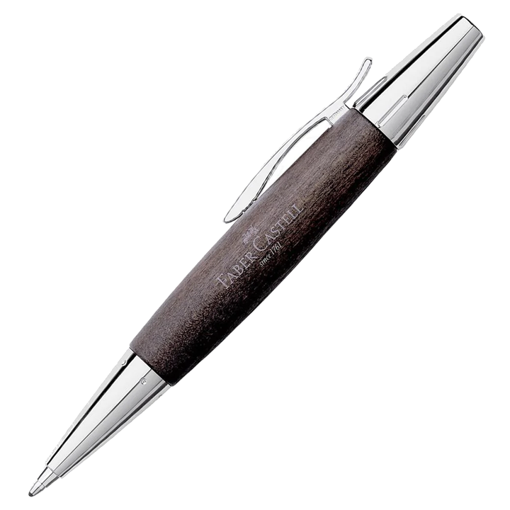 Faber-Castell E-Motion Wood &amp; Polished Chrome-Black Ballpoint Pen