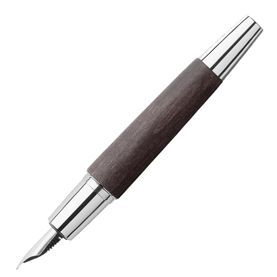 Faber-Castell E-Motion Wood &amp; Polished Chrome-Black Fountain Pen