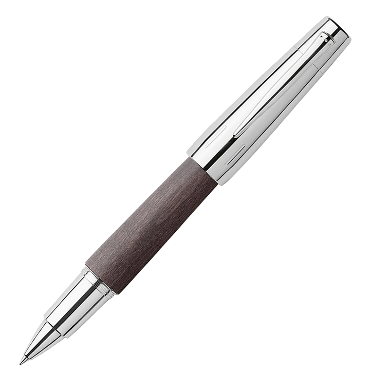 Faber-Castell E-Motion Wood &amp; Polished Chrome-Black Rollerball Pen